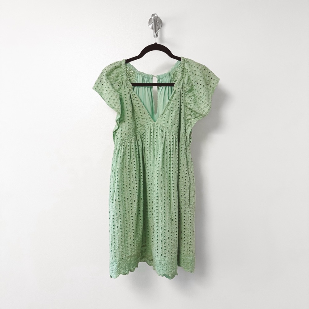 Mustard Seed Spring Chic Eyelet Lace Mini Babydoll‎ Dress Romper Mint Green M